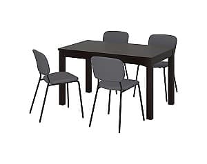 Set de masa si scaune IKEA Laneberg/Karljan dark brown / gray 130/190x80 cm (4 scaune)