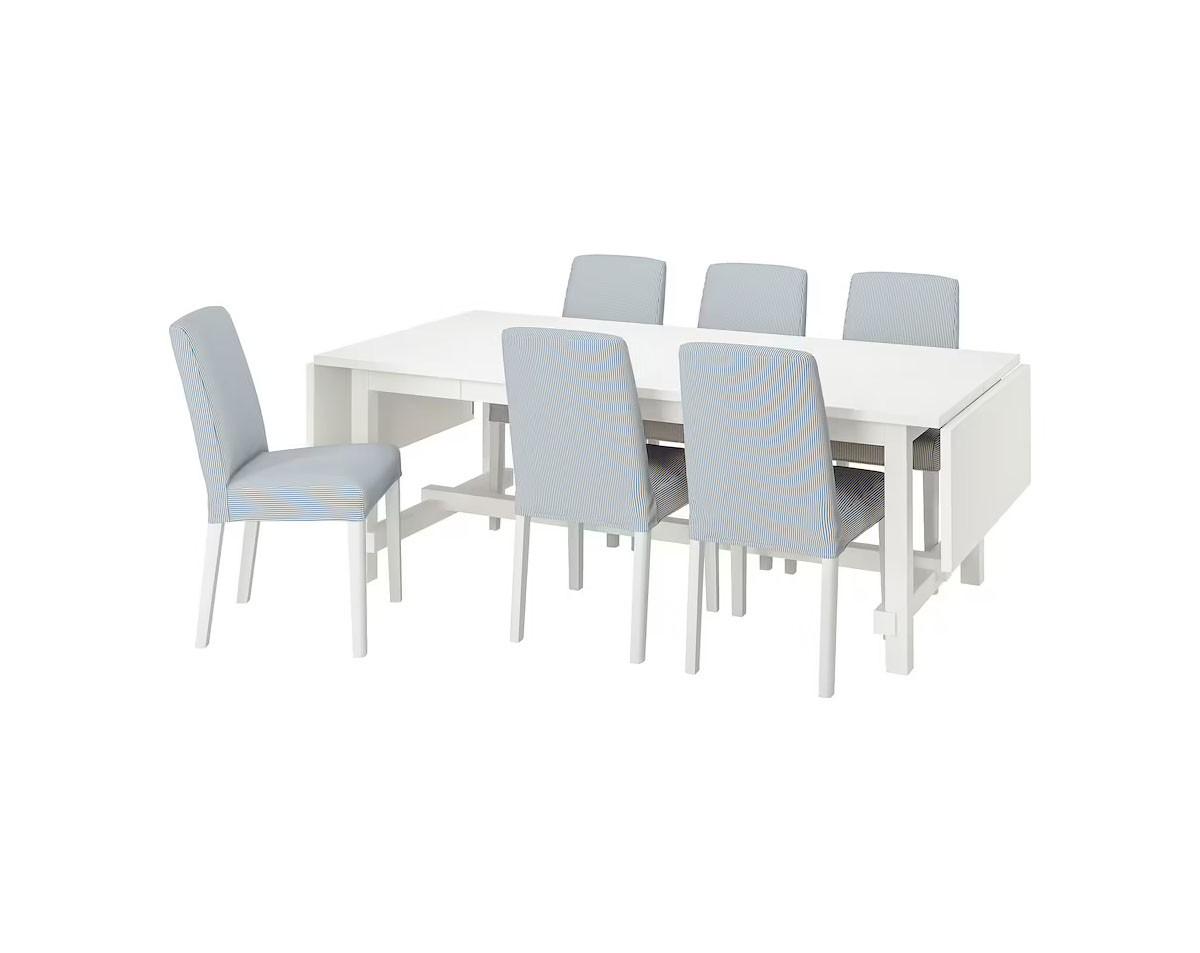 Set de masa si scaune IKEA Nordviken/Bergmund white/Rommele white/white 210/289 cm ( 6 scaune)