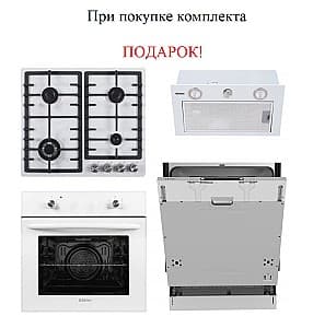 Комплект Backer Духовка + Варочная поверхность + Вытяжка и встроенная посудомоечная машина, с белой эмалью