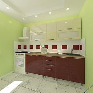 Кухонный гарнитур PS Лена 2м (вверх) High gloss Bordo/Bianco