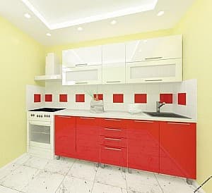 Set bucatarie PS Lena 2m (in sus) High gloss Red/Bianco