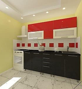 Кухонный гарнитур PS Лена 2м (вверх) High gloss Red/Black