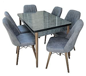 Набор стол и стулья MG-Plus MDF 1 Серый (6 стульев Gold Istinye 18)