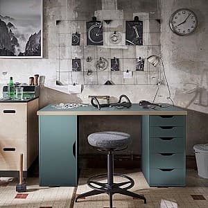 Офисный стол IKEA Lagkapten/Alex usa/sertare 140x60 (Gri-Turcoaz/Negru)