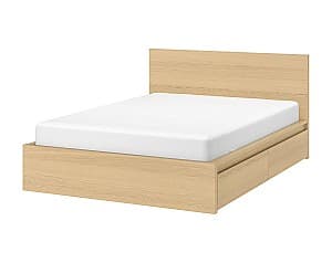 Кровать IKEA Malm oak veneer white/Lonset 180x200 см (2 ящики для хранения)