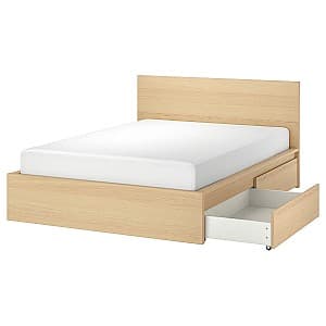 Кровать IKEA Malm 2 ящика 140х200 Дуб Белый