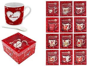 Set pentru ceai și cafea Sf.Valentine Love 210ml cu lingura rosie