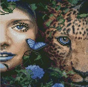 Алмазная картина Strateg Girl and leopard CA-0056