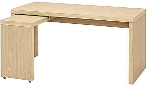 Masa de birou IKEA Malm cu tablie culisanta 151x65 cm Furnir stejar Alb