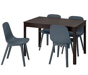 Набор стол и стулья IKEA Ekedalen/Odger 120x180 Темно-коричневый/Синий (1+4)