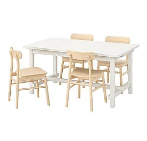 Набор стол и стулья IKEA Nordviken/Ronninge 152/223x95 Белый/Береза (1+4)