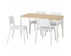 Set de masa si scaune IKEA Tommaryd/Teodores 130x70 Stejar Alb/Alb (1+4)