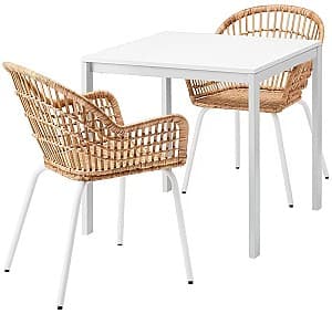 Set de masa si scaune IKEA Melltorp/Nilsove 75x75 Alb Ratan/Alb (1+2)