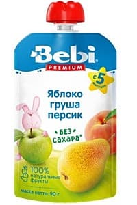 Piure pentru copii Bebi Premium mere/pere/piersici (5 m+) 90 gr