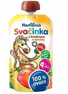 Пюре для детей Hamanek Яблоки/персики/бананы (4 мес+) 120 гр.