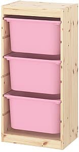 Стеллаж IKEA Trofast 3 ящика 44x30x91 Светлая Беленая Сосна/Розовый