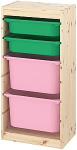 Стеллаж IKEA Trofast 44x30x91 Светлая Беленая Сосна/Зеленый/Розовый