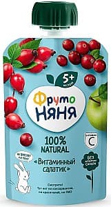 Пюре для детей ФрутоНяня Витаминный салатик/яблоки/шиповник/клюква (5+) 90г