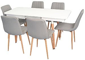 Набор стол и стулья Evelin DT 431-1R Wo + 6 стула XR-154 WO/Light Grey-3