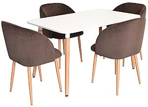 Набор стол и стулья Evelin DT 405-1 + 4 стула  LC-618WO/Dark Brown 16 Velur
