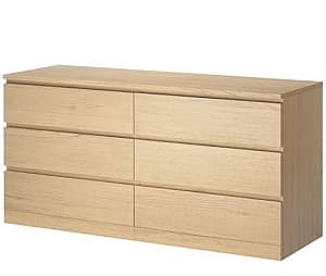 Comoda IKEA Malm 6 sertare 160x78 Furnir Stejar Alb