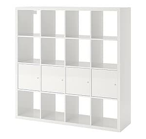Стеллаж IKEA Kallax 4 вставки/дверцы 147x147 Глянцевый/Белый