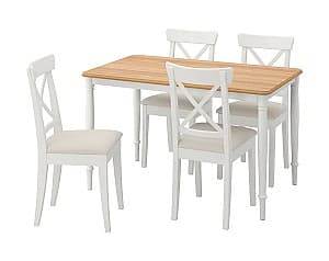 Набор стол и стулья IKEA Danderyd/Ingolf 130x80 Белый/Халларп Бежевый 1+4