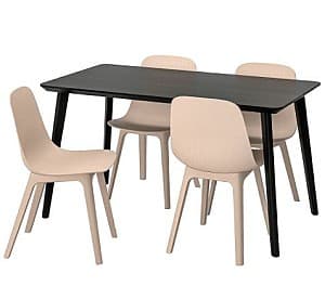 Набор стол и стулья IKEA Lisabo/Odger 140x78 Черный/Бежевый 1+4