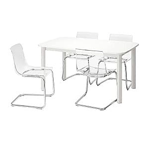 Set de masa si scaune IKEA Strandtorp/Tobias 150x205x260x95 Alb/Transparent 1+4