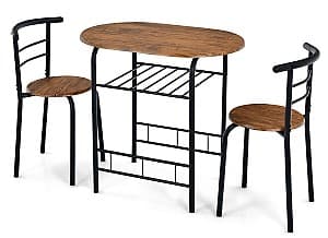 Набор стол и стулья Costway HW54057CF Черный/Коричневый (1+2)