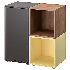 Etajera IKEA Eket cu picioruse 70x35x72 Gri Inchis/Aspect Nuc/Galben Deschis