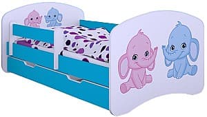 Pat copii Happy Baby Happy Elephants L04 cu sertar (White/Blue)