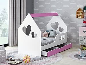 Pat copii Happy Baby House Heart L02 cu sertar 70x140 White/Pink