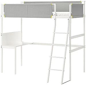 Pat copii IKEA Vitval cu birou 90x200 Alb/Gri
