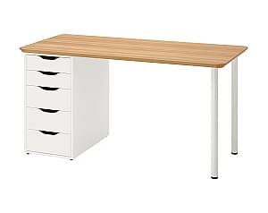 Офисный стол IKEA Anfallare/Alex 140x65 Бамбук(Бежевый)/Белый