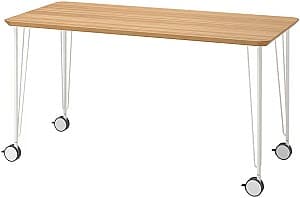Офисный стол IKEA Anfallare/Krille 140x65 Бамбук(Бежевый)/Белый