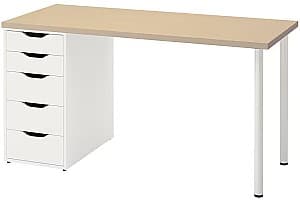 Офисный стол IKEA Malskytt/Alex 140x60 Береза(Бежевый)/Белый