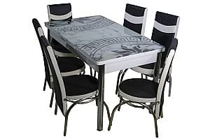 Набор стол и стулья MG-Plus Kelebek II 0667 (6 стульев Merchan Черный/Белый)