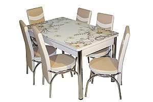 Набор стол и стулья MG-Plus Kelebek II 0634 (6 стульев Merchan Бежевый/Белый)