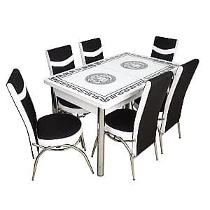 Набор стол и стулья MG-Plus Kelebek II 1159 (6 стульев Merchan Черный/Белый)