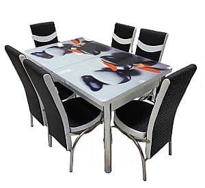 Набор стол и стулья MG-Plus Kelebek II 0452 (6 стульев Merchan Черный/Белый)