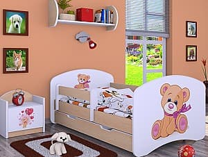 Pat copii Happy Baby Happy Bear with Bow L04 cu sertar 80x160 Alb/Pară Deschisă (Bej)