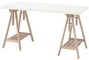 Masa de birou IKEA Lagkapten/Mittback 140x60 Alb/Mesteacan(Bej)