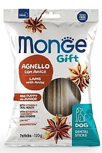 Лакомства для собак Monge GIFT DENTAL STICKS PUPPY/JUNIOR MINI Lamb/Anise 120gr