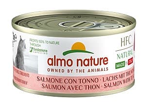 Hrană umedă pentru pisici Almo Nature HFC Can Made in Italy Natural Salmon with Tuna 70g