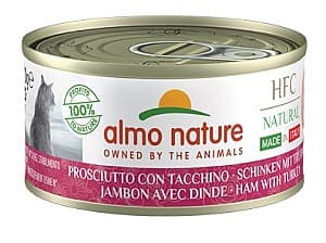 Hrană umedă pentru pisici Almo Nature HFC Can Made in Italy Natural Ham with Turkey 70g