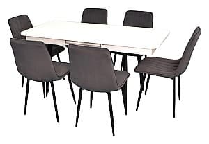 Набор стол и стулья Evelin DT 431-1R B + 6 стула XR-154 B/Dark Grey 57