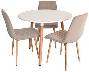 Набор стол и стулья Evelin DT 404-1 + 3 стула XR-154WO/Light Beige 8 Velur
