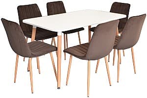 Набор стол и стулья Evelin DT 405-1 + 6 стула XR-154 WO(Бежевый)/Dark Brown16(Коричневый)