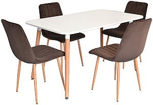 Набор стол и стулья Evelin DT 405-1 + 4 стула  XR-154 WO(Бежевый)/Dark Brown16(Коричневый)